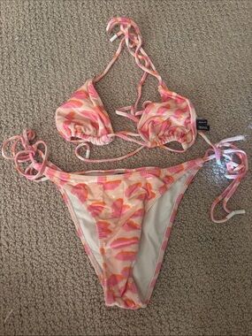 triangl swimwear Pink and Orange Tie-String Bikini Set